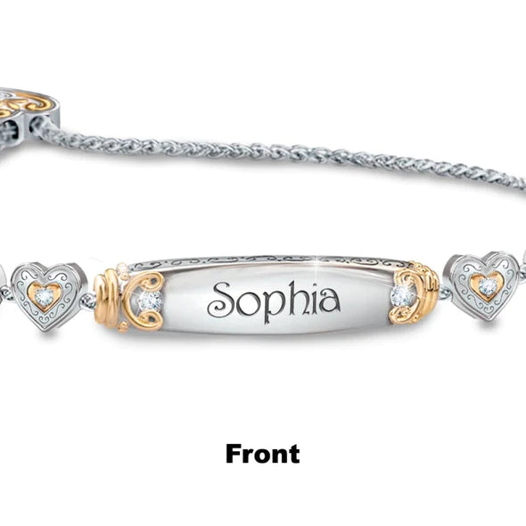 Granddaughter Personalised Silver Gold-Plated Name Ladies' Bolo Bracelet:  'Dear Sweet Granddaughter' Personalised Bracelet