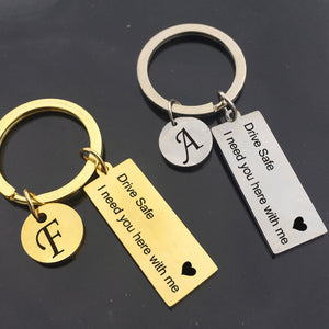 "Drive Safe" Personalized Letter Love Keychain