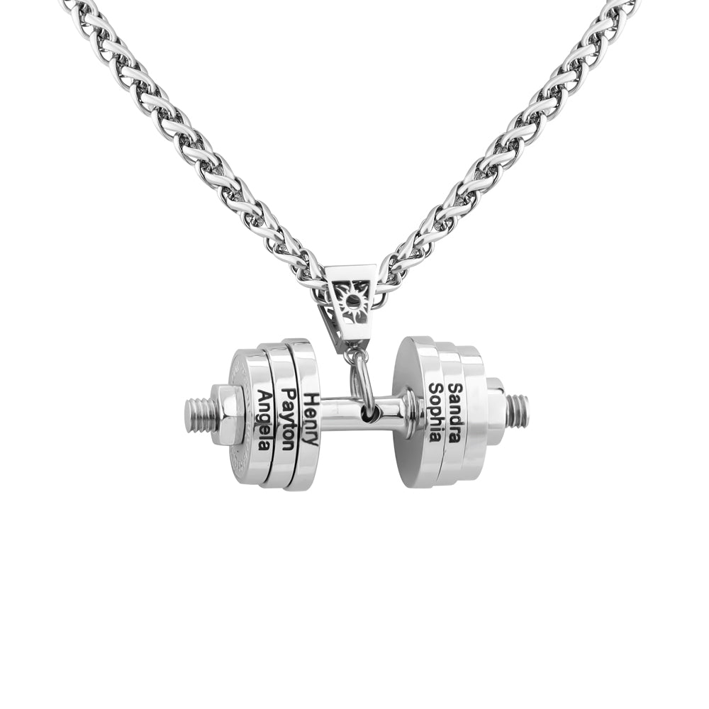 "You Be Fearless Be Strong", Custom Name Dumbbell Necklace