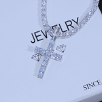 Load image into Gallery viewer, Bundle White Gold Diamond Cross + 4mm Diamond Tennis Chain 18&quot; / WhiteGold Cuba link MelodyNecklace
