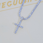 Load image into Gallery viewer, Bundle White Gold Diamond Cross + 4mm Diamond Tennis Chain Cuba link MelodyNecklace
