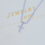 Load image into Gallery viewer, Bundle White Gold Diamond Cross + 4mm Diamond Tennis Chain Cuba link MelodyNecklace
