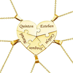 Christmas Family 2 - 8 Pieces Heart Pendant Puzzle Necklace, Bracelet, Keychian
